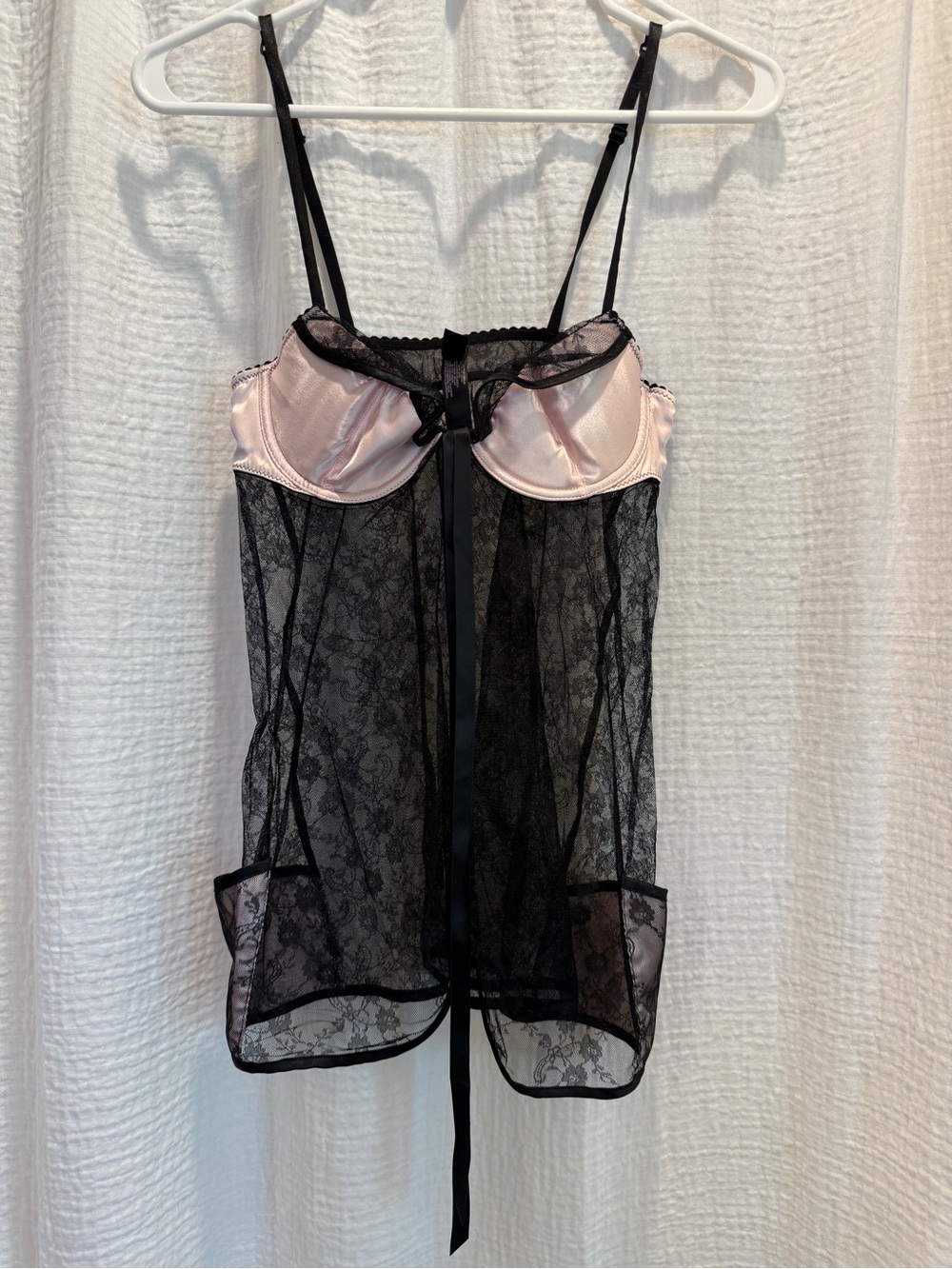 Victoria's Secret Sheer Lace Open Front Babydoll Chemise 34B